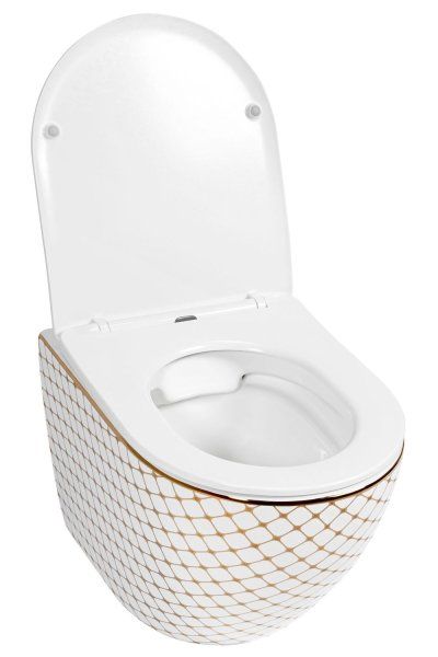 Подвесной унитаз REA CARLOS FLAT DIAMOND GOLD белый REA-C5100