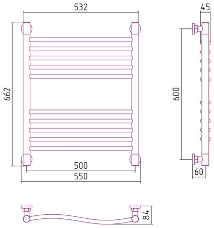 Полотенцесушитель водяной Сунержа Флюид+ 00-0222-6050 60х50 хром