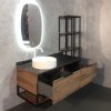 Тумба-умывальник COMFORTY "Порто-120-1" дуб тёмно-коричневый с черной столешницей c раковиной COMFORTY 9110
