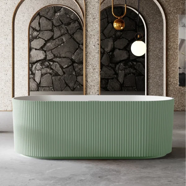 Ванна из литьевого мрамора Abber Stein AS9601MCG 170x75 см, отдельностоящая, белый матовый/зеленый матовый