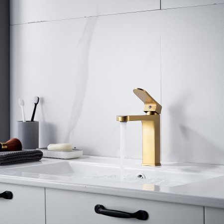 Смеситель для ванны однорычажный с гайкой Shevanik S4501G, Золотой сатин