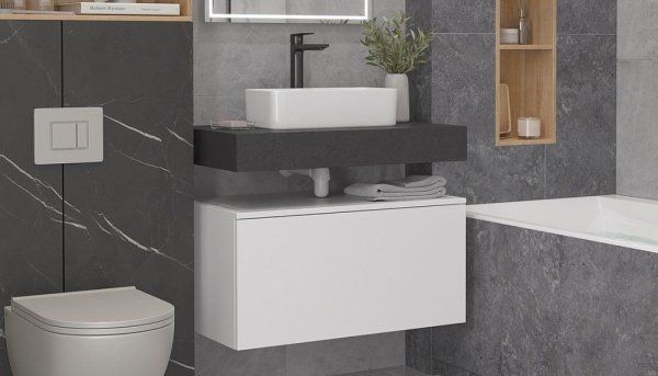 Тумба подвесная Velvex Unit 80, выс. 40, выдв. ящик, внутр. ящик, белый матовый (tp.UNI.80.2Y белый матовый)