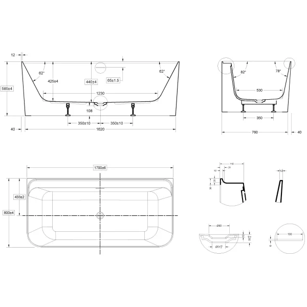 Акриловая ванна Vincea VBT-702-1700 170x80 см, белый