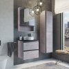 Тумба-умывальник COMFORTY "Эдинбург-60-2" бетон светлый с черной столешницей с отверстием под смеситель, с раковиной COMFORTY 9111
