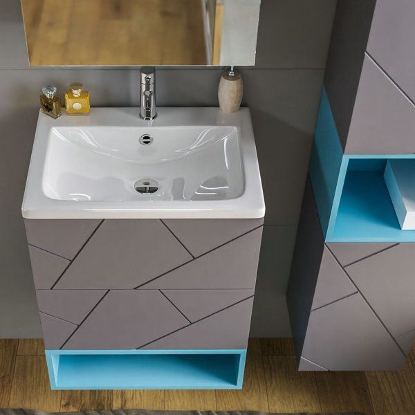 Тумба с раковиной и нишей Бриклаер КРИСТАЛЛ 60, графит/муссон