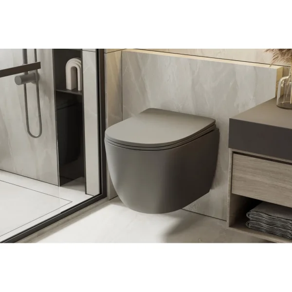 Унитаз подвесной Abber Bequem AC1101TMG безободковый, торнадо, с сиденьем микролифт, серый матовый