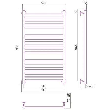 Полотенцесушитель водяной Стилье Универсал-53 100х50 хром