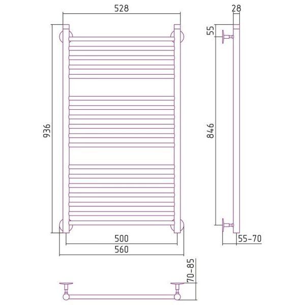 Полотенцесушитель водяной Стилье Универсал-53 100х50 хром