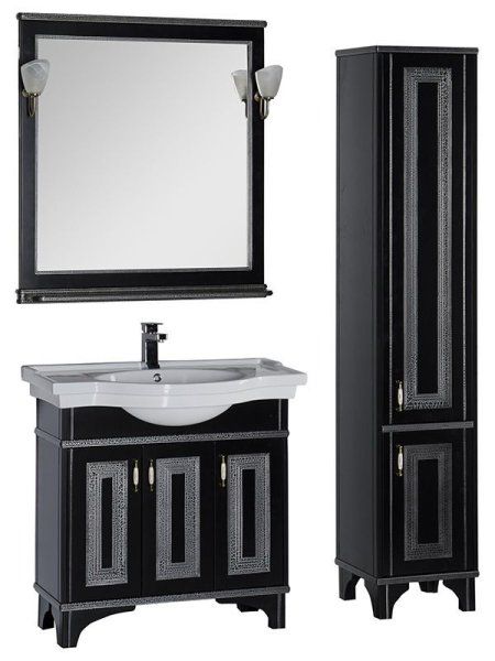 Тумба  для комплекта Aquanet Валенса 90 черный краколет/серебро