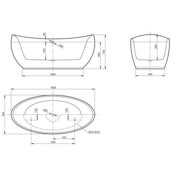 Акриловая ванна Knief Venice 0100-083-06 180x83 отдельностоящая, белый