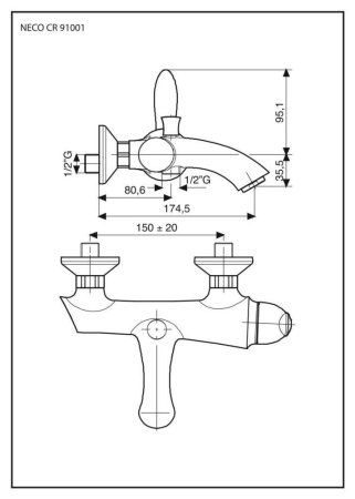 Смеситель Emmevi Neco 91001/CR для ванны, хром