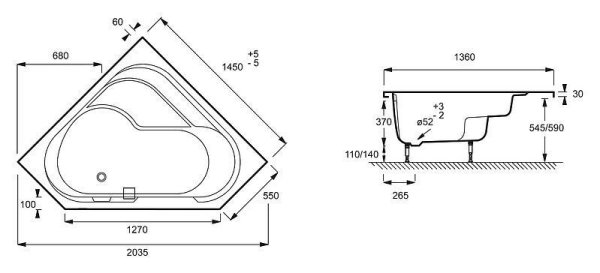 Акриловая ванна Jacob Delafon Bain Douche E6221RU-00 145х145 см R