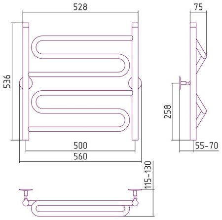 Полотенцесушитель водяной Стилье Универсал-51 60х50 хром