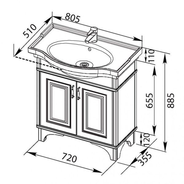 Тумба  для комплекта Aquanet Валенса 80 черный краколет/серебро