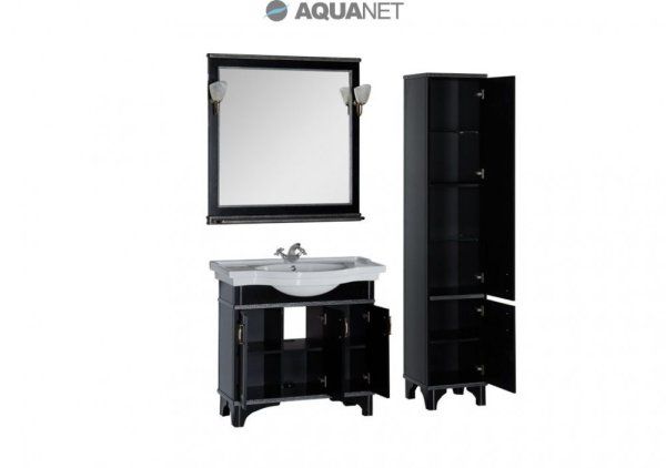 Тумба  для комплекта Aquanet Валенса 100 черный краколет/серебро