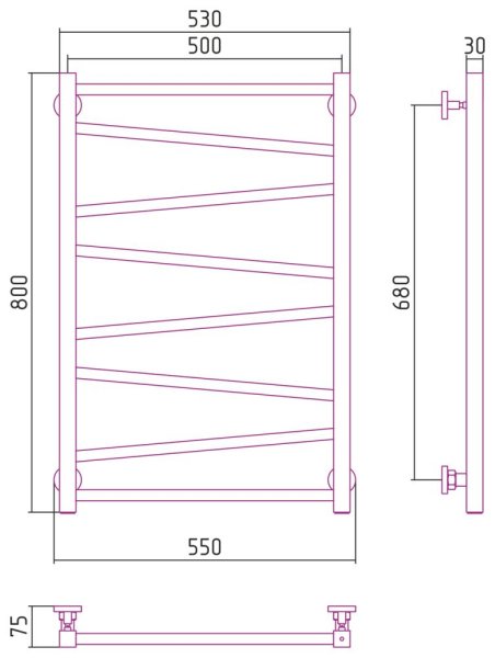 Полотенцесушитель водяной Сунержа Сирокко 051-0253-8050 800x500 состаренная латунь