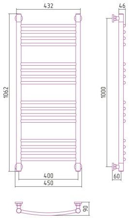 Полотенцесушитель водяной Сунержа Богема+ выгнутая 071-0221-1040 1000x400 сатин