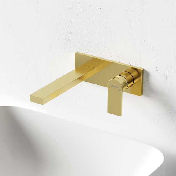 Смеситель для раковины SANCOS Studio c внутренней частью, брашированное золото, PVD покрытие,  SC9017BG
