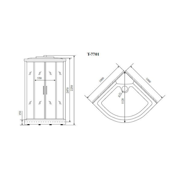 Душевая кабина Timo Lux 100*100*225  (T-7701)