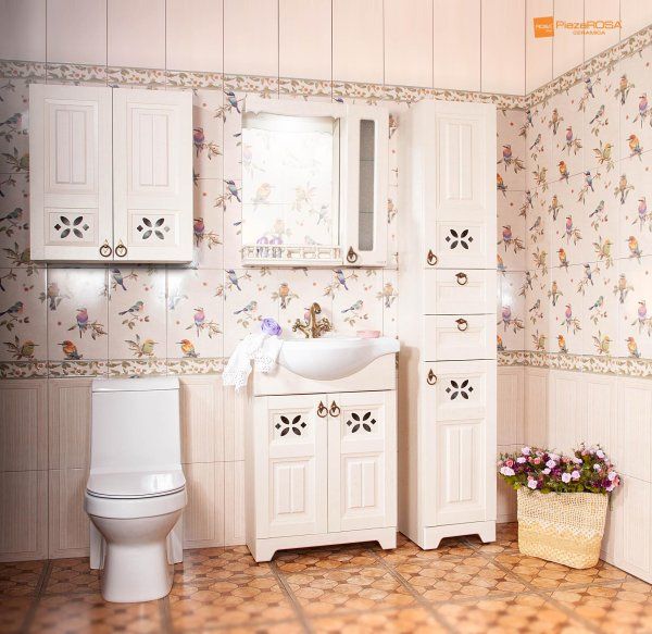 Зеркало со шкафчиком и балюстрадой Бриклаер КАНТРИ 65SB, бежевый дуб прованс