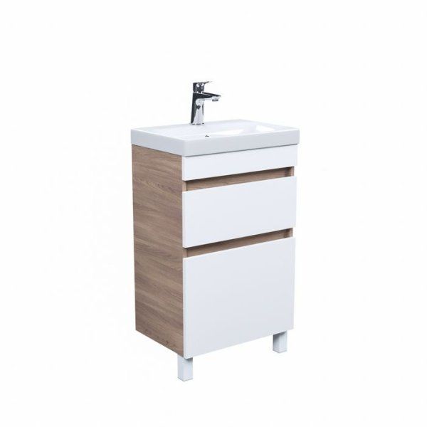 Тумба с умывальником IDDIS напольная с ящиками 50 см белая/под дерево Zodiac (ZONWD5GSABYIFiSV95IKK)