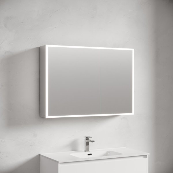 Зеркальный шкаф для ванной комнаты из алюминия SANCOS Evoke1000x700х136 мм с LED подсветкой,  SC80100