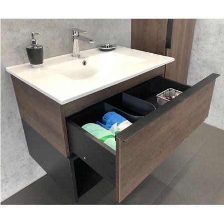Тумба-умывальник COMFORTY "Франкфурт-75" дуб шоколадно-коричневый с раковиной COMFORTY 75E