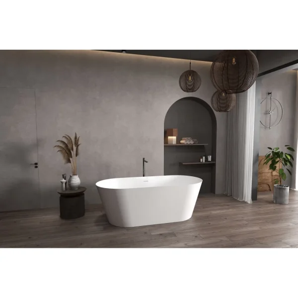 Ванна из литьевого мрамора Abber Stein AS9626 160x70 см, отдельностоящая, белый матовый