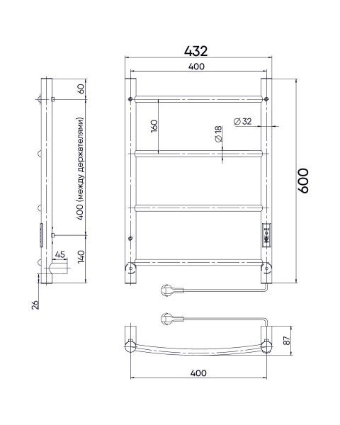 Полотенцесушитель Электрический Лесенка INDIGO LCALE60-40Rt, Полированный