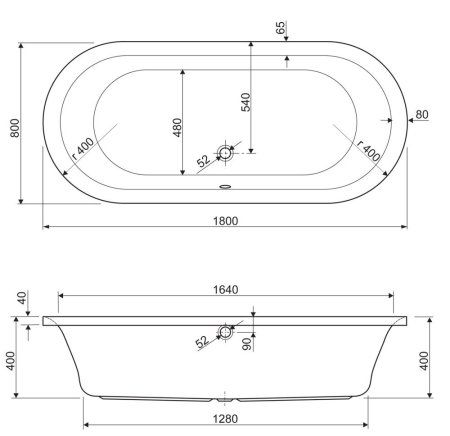Акриловая ванна Cezares Metauro METAURO-Central-180-80-40-W37 180x80 белый