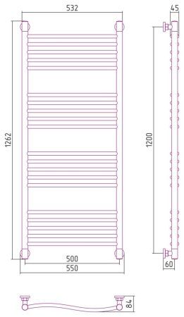Полотенцесушитель водяной Сунержа Флюид+  30-0222-1250 1200x500 белый матовый
