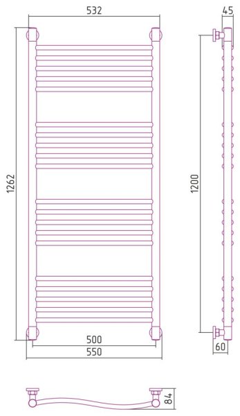 Полотенцесушитель водяной Сунержа Флюид+  30-0222-1250 1200x500 белый матовый