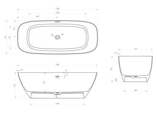 Ванна из искусственного камня ABBER Stein AS9612-1.7 170x72 белый матовый