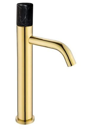 Смеситель Boheme Stick 122-G-MR-BLACK для раковины высокий, золото, мрамор черный