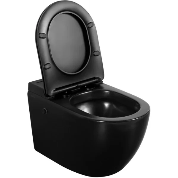 Унитаз подвесной Abber Bequem AC1108PMB импульсный, безободковый, с сиденьем микролифт, черный матовый
