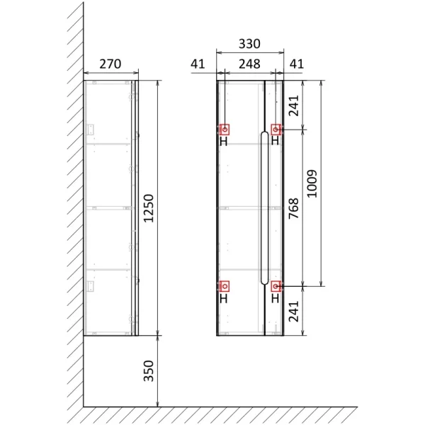 Пенал Jorno Shine Shi.04.125/P/A подвесной L, антрацит