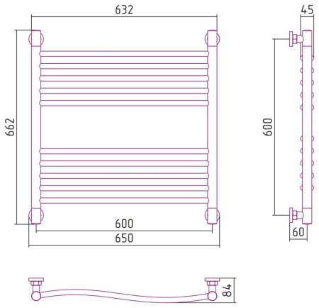 Полотенцесушитель водяной Сунержа Флюид+ 31-0222-6060 600x600 черный матовый