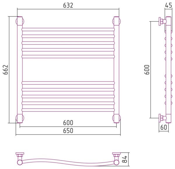 Полотенцесушитель водяной Сунержа Флюид+ 31-0222-6060 600x600 черный матовый