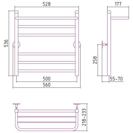Полотенцесушитель водяной Стилье Универсал-57 60х50 с полкой, хром