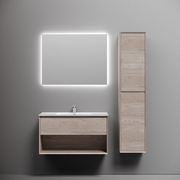 Тумба подвесная SANCOS Marmi 1.0 890х445х520 c одним ящиком оснащенным доводчиками скрытого монтажа и открытой нишей, дуб галифакс натуральный,  MR1.090EG