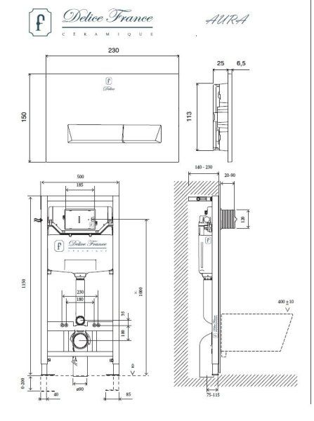 Система инсталляции для унитазов Delice D01 с хромированной панелью NIMBE