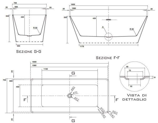 Акриловая ванна Kerasan Ego 743101 160x70 отдельностоящая