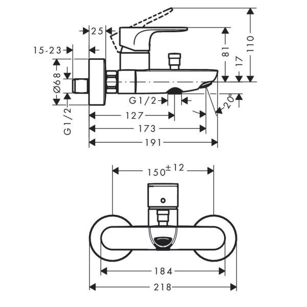 Смеситель Hansgrohe Rebris S 72443000 для ванны, хром