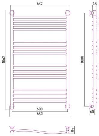 Полотенцесушитель водяной Сунержа Флюид+  31-0222-1060 1000x600 черный матовый
