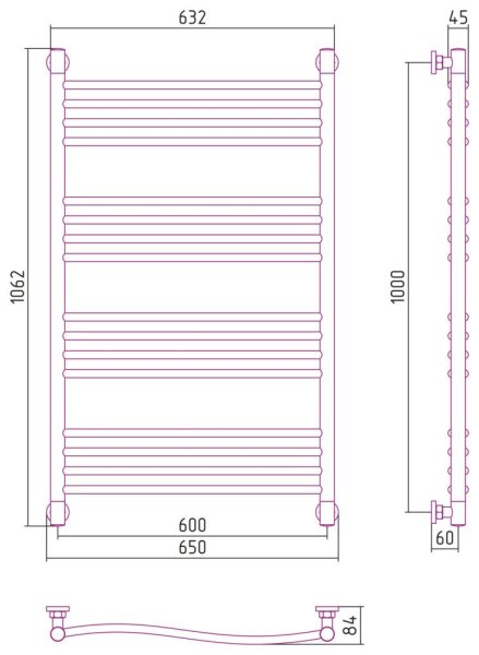 Полотенцесушитель водяной Сунержа Флюид+  31-0222-1060 1000x600 черный матовый