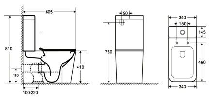 Унитаз-компакт напольный Azario Quadro 605x340x810 безободковый с сидением микролифт и арматурой, чёрный матовый (AZ-2175-MB)
