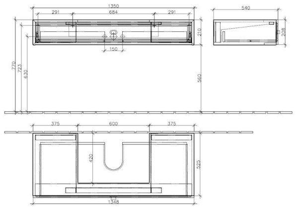 Тумба с раковиной Villeroy & Boch La Belle 135 белая, 1 ящик