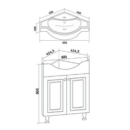 Тумба под раковину Runo угловая (под умывальник Классик 65) Классик 65 (УТ000004162)