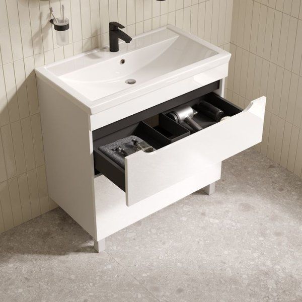 Тумба с умывальником, напольная, 80 см, белый, Ray, IDDIS, RAY80WFi95K