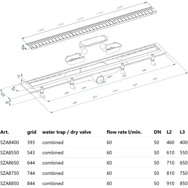 Душевой трап (лоток) PlastBrno Design 2 SZA8750 74,4 см, с решеткой, перфорированный, золотой матовый